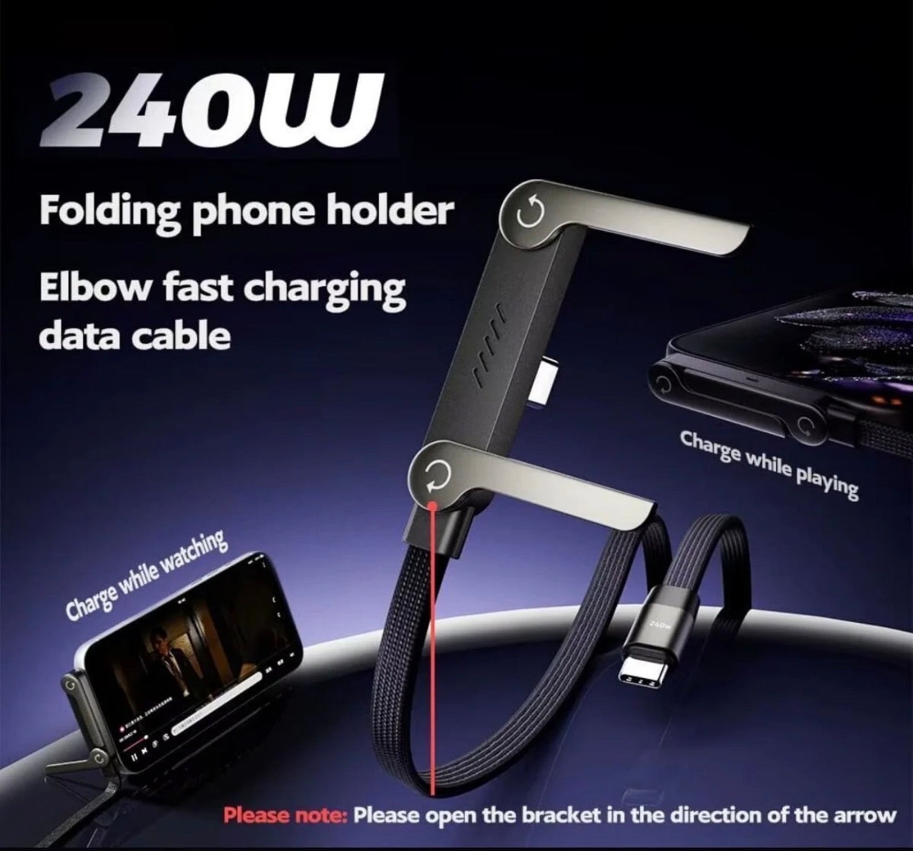240W Folding phone holder fast charging cable